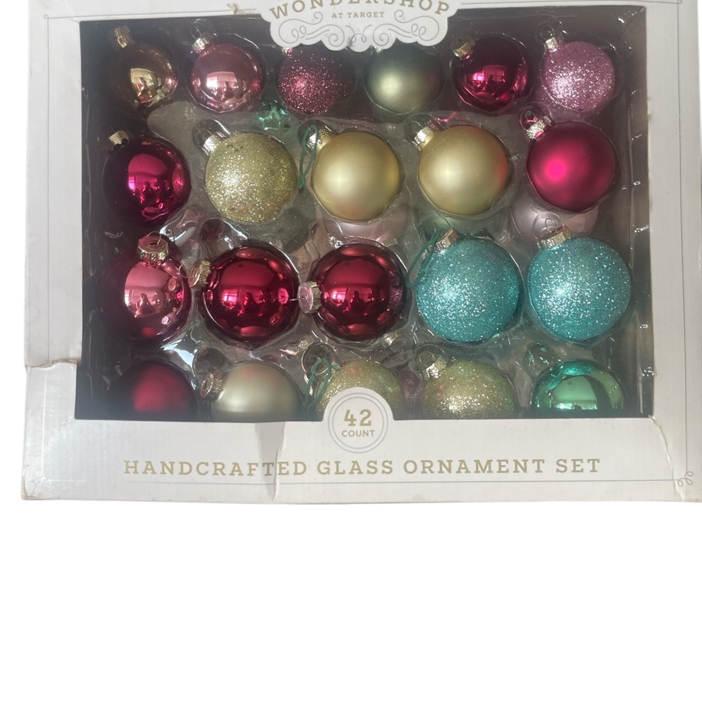 Wondershop Handcrafted Glass Ornament Set - Pink, Gold, Teal